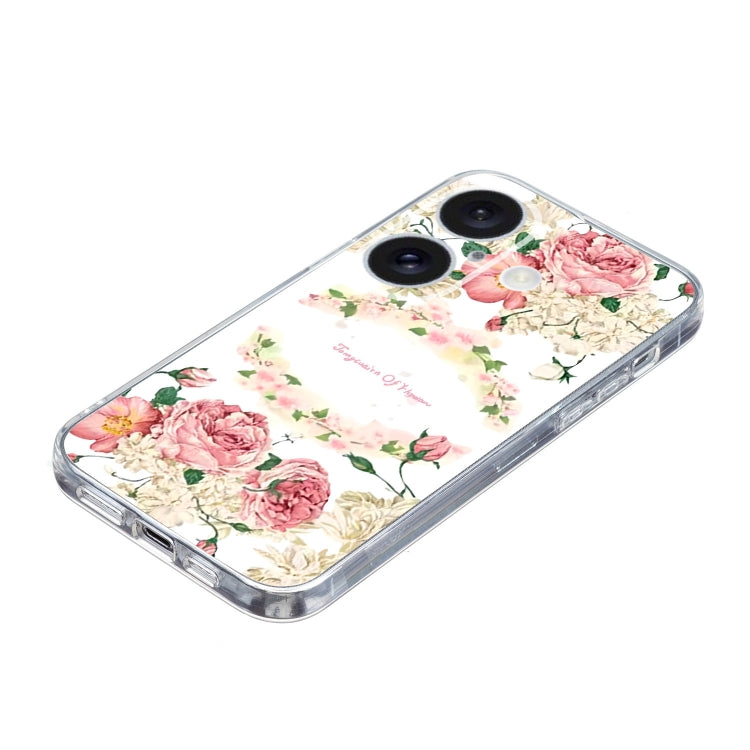 For iPhone 16 Colored Drawing Pattern Transparent TPU Phone Case(Rose) - iPhone 16 Cases by buy2fix | Online Shopping UK | buy2fix