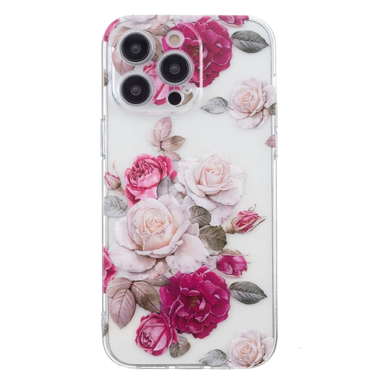 For iPhone 16 Pro Max Colored Drawing Pattern Transparent TPU Phone Case(Peony) - iPhone 16 Pro Max Cases by buy2fix | Online Shopping UK | buy2fix