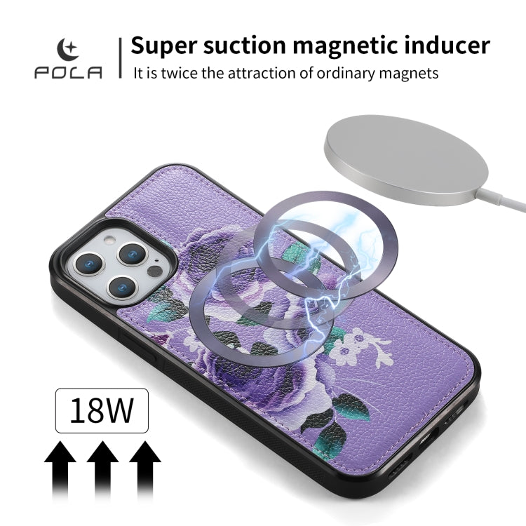 For iPhone 12 Pro Max POLA MagSafe Flower Multi-functional Zipper Wallet Leather Phone Case(Purple) - iPhone 12 Pro Max Cases by buy2fix | Online Shopping UK | buy2fix