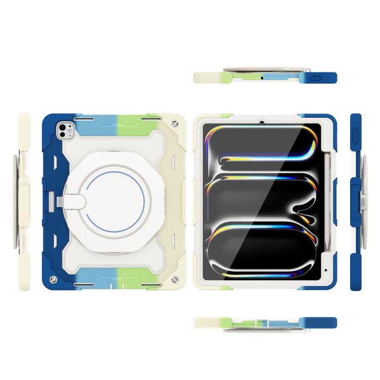 For iPad Pro 13 2024 Armor Portable Rotating Ring Holder Silicone Tablet Case with Pen Slot(Colorful Blue) - iPad Pro 13 2024 Cases by buy2fix | Online Shopping UK | buy2fix