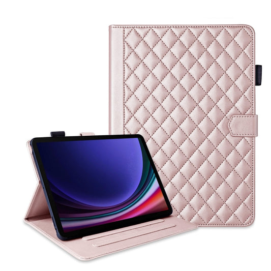 For Samsung Galaxy Tab S9 FE+ / S9+ Rhombus Lattice Leather Tablet Case(Rose Gold) - Galaxy Tab S9 FE+ by buy2fix | Online Shopping UK | buy2fix