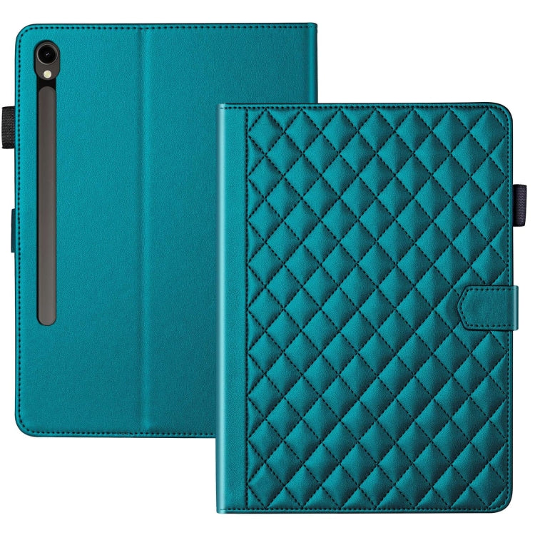 For Samsung Galaxy Tab S9 FE / S9 Rhombus Lattice Leather Tablet Case(Dark Green) - Galaxy Tab S9 FE by buy2fix | Online Shopping UK | buy2fix