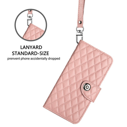 For Blackview A53 Rhombic Texture Flip Leather Phone Case with Lanyard(Coral Pink) - More Brand by buy2fix | Online Shopping UK | buy2fix