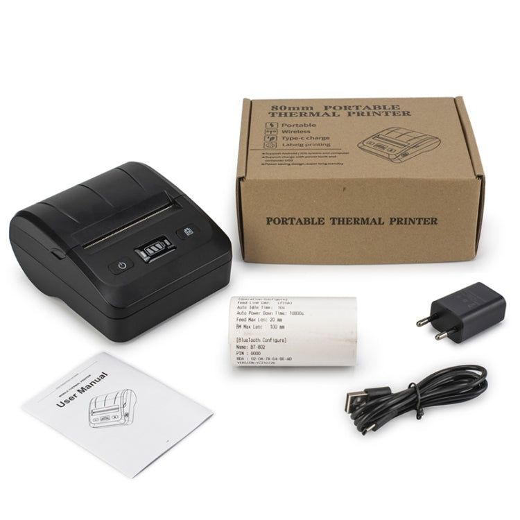 BT-802 80mm USB-C/Type-C + Bluetooth Portable Thermal Printer(EU Plug) - Printer by buy2fix | Online Shopping UK | buy2fix