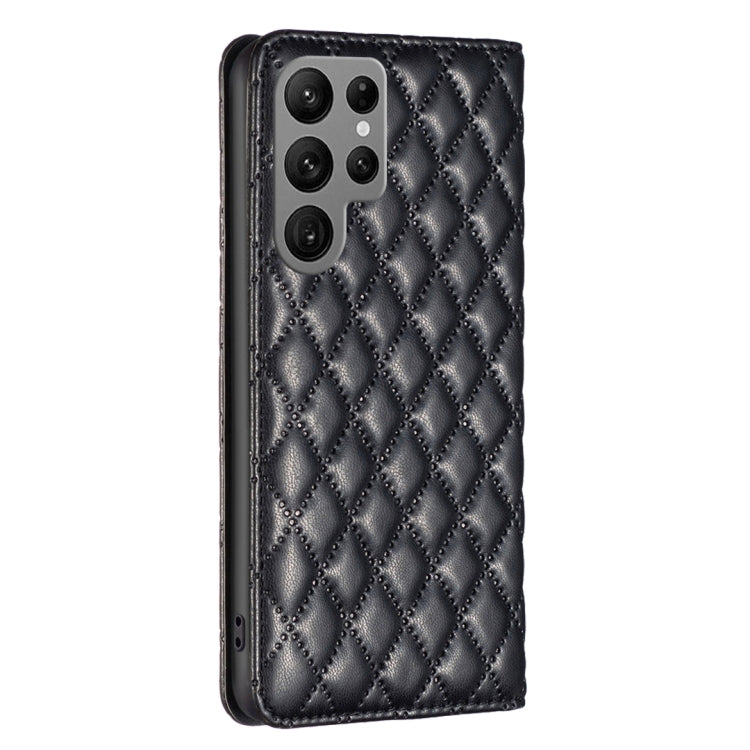 For Samsung Galaxy S25 Ultra 5G Diamond Lattice Magnetic Leather Flip Phone Case(Black) - Galaxy S25 Ultra 5G Cases by buy2fix | Online Shopping UK | buy2fix