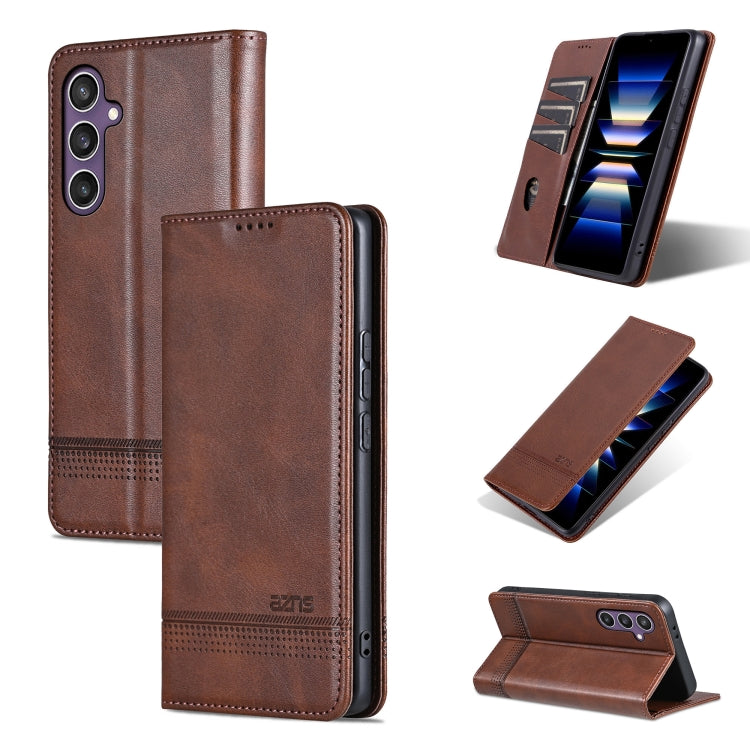 For Samsung Galaxy S24 FE 5G AZNS Magnetic Calf Texture Flip Leather Phone Case(Dark Brown) - Galaxy S24 FE 5G Cases by AZNS | Online Shopping UK | buy2fix