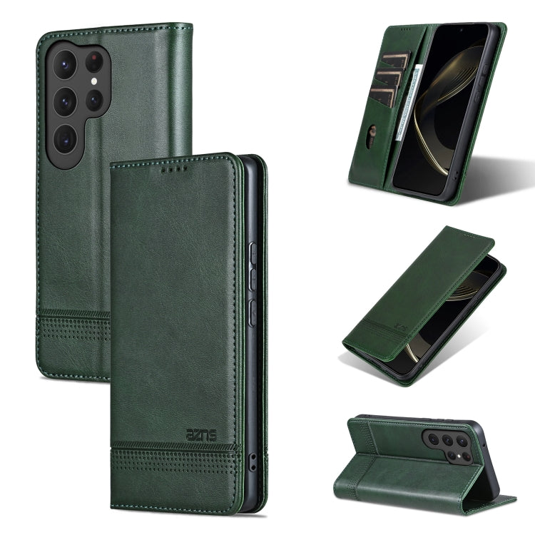 For Samsung Galaxy S25 Ultra 5G AZNS Magnetic Calf Texture Flip Leather Phone Case(Dark Green) - Galaxy S25 Ultra 5G Cases by AZNS | Online Shopping UK | buy2fix