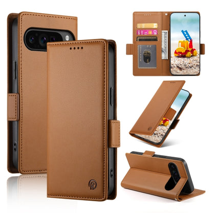 For Google Pixel 9 Pro Side Buckle Magnetic Frosted Leather Phone Case(Brown) - Google Cases by buy2fix | Online Shopping UK | buy2fix