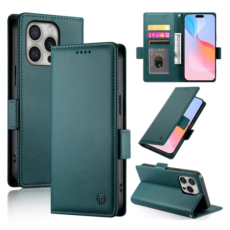 For iPhone 16 Pro Side Buckle Magnetic Frosted Leather Phone Case(Dark Green) - iPhone 16 Pro Cases by buy2fix | Online Shopping UK | buy2fix