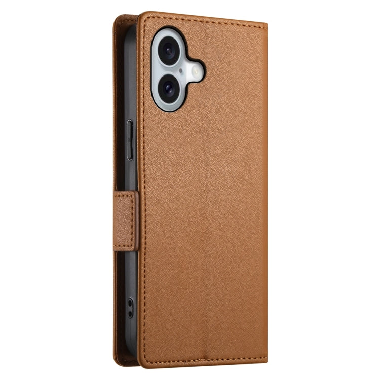 For iPhone 16 Side Buckle Magnetic Frosted Leather Phone Case(Brown) - iPhone 16 Cases by buy2fix | Online Shopping UK | buy2fix