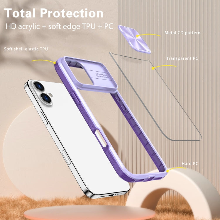 For iPhone 16 Plus Sliding Camshield Acrylic Hybrid TPU Phone Case(Purple) - iPhone 16 Plus Cases by buy2fix | Online Shopping UK | buy2fix