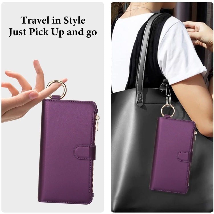 For iPhone 16 Pro Max Crossbody Ring Multifunctional Wallet Leather Phone Case(Dark Purple) - iPhone 16 Pro Max Cases by buy2fix | Online Shopping UK | buy2fix