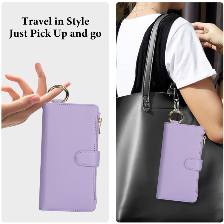 For iPhone 16 Pro Max Crossbody Ring Multifunctional Wallet Leather Phone Case(Purple) - iPhone 16 Pro Max Cases by buy2fix | Online Shopping UK | buy2fix