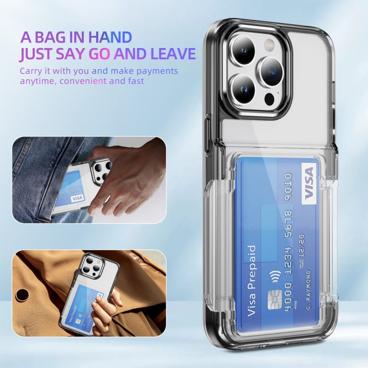 For iPhone 16 Card Holder Acrylic Hybrid TPU Phone Case(Transparent Black) - iPhone 16 Cases by buy2fix | Online Shopping UK | buy2fix