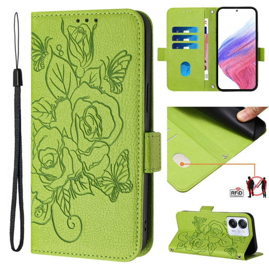For Blackview Color 8 / Oscal Modern 8 Embossed Rose RFID Anti-theft Leather Phone Case(Green) - More Brand by buy2fix | Online Shopping UK | buy2fix