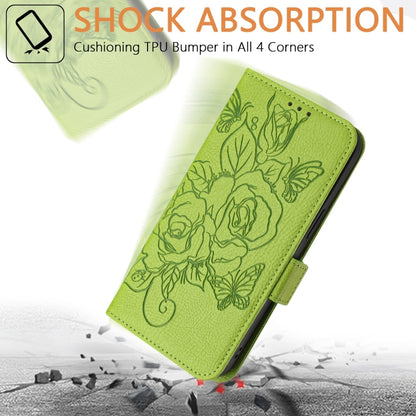 For OnePlus 12 5G Embossed Rose RFID Anti-theft Leather Phone Case(Green) - OnePlus Cases by buy2fix | Online Shopping UK | buy2fix