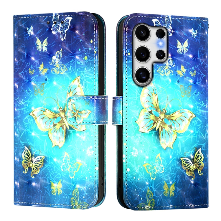 For Samsung Galaxy S25 Ultra 5G 3D Painting Horizontal Flip Leather Phone Case(Golden Butterfly) - Galaxy S25 Ultra 5G Cases by buy2fix | Online Shopping UK | buy2fix