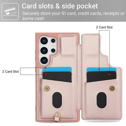 For Samsung Galaxy S25 Ultra 5G Crossbody Flower Pattern Leather Phone Case(Rose Gold) - Galaxy S25 Ultra 5G Cases by buy2fix | Online Shopping UK | buy2fix