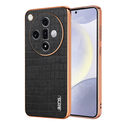 For OPPO Find X7 Ultra AZNS Electroplated Frame Crocodile Texture Full Coverage Phone Case(Black) - OPPO Cases by AZNS | Online Shopping UK | buy2fix