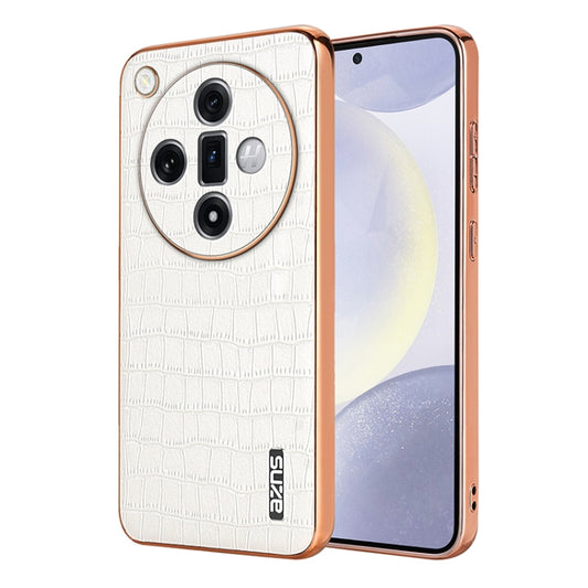 For OPPO Find X7 Ultra AZNS Electroplated Frame Crocodile Texture Full Coverage Phone Case(White) - OPPO Cases by AZNS | Online Shopping UK | buy2fix