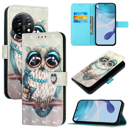 For OnePlus 11 3D Painting Horizontal Flip Leather Phone Case(Grey Owl) - OnePlus Cases by buy2fix | Online Shopping UK | buy2fix