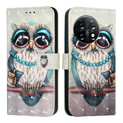 For OnePlus 11 3D Painting Horizontal Flip Leather Phone Case(Grey Owl) - OnePlus Cases by buy2fix | Online Shopping UK | buy2fix