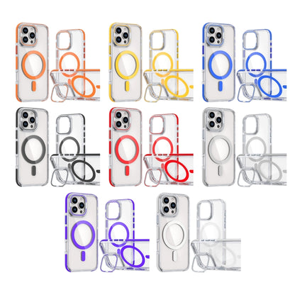 For iPhone 16 Plus Dual-Color Clear Acrylic Hybrid TPU Lens Flip Holder MagSafe Phone Case(Orange) - iPhone 16 Plus Cases by buy2fix | Online Shopping UK | buy2fix