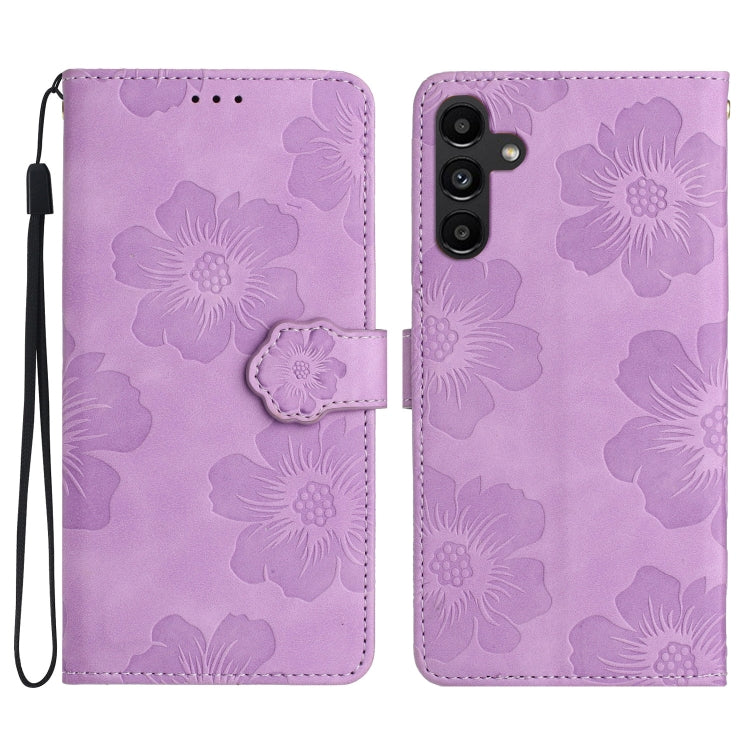 For Samsung Galaxy S25 5G Flower Embossing Pattern Leather Phone Case(Purple) - Galaxy S25 5G Cases by buy2fix | Online Shopping UK | buy2fix