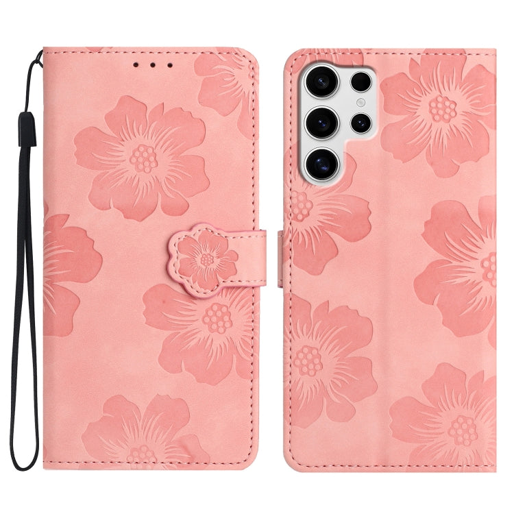 For Samsung Galaxy S25 Ultra 5G Flower Embossing Pattern Leather Phone Case(Pink) - Galaxy S25 Ultra 5G Cases by buy2fix | Online Shopping UK | buy2fix