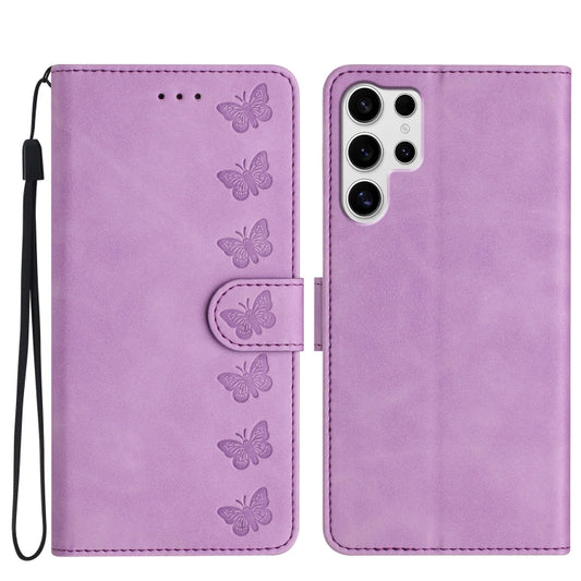 For Samsung Galaxy S25 Ultra 5G Seven Butterflies Embossed Leather Phone Case(Purple) - Galaxy S25 Ultra 5G Cases by buy2fix | Online Shopping UK | buy2fix