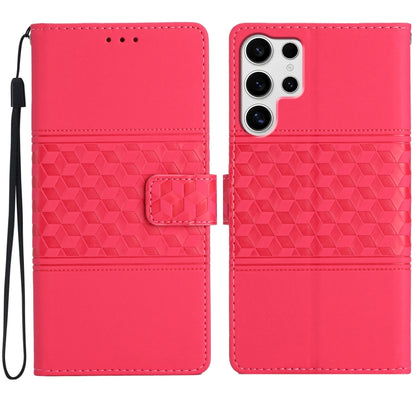 For Samsung Galaxy S25 Ultra 5G Diamond Embossed Skin Feel Leather Phone Case(Red) - Galaxy S25 Ultra 5G Cases by buy2fix | Online Shopping UK | buy2fix