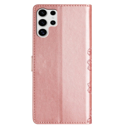 For Samsung Galaxy S25 Ultra 5G Cherry Blossom Butterfly Skin Feel Embossed PU Phone Case(Rose Gold) - Galaxy S25 Ultra 5G Cases by buy2fix | Online Shopping UK | buy2fix