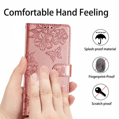 For Samsung Galaxy S25 Ultra 5G Cherry Blossom Butterfly Skin Feel Embossed PU Phone Case(Rose Gold) - Galaxy S25 Ultra 5G Cases by buy2fix | Online Shopping UK | buy2fix