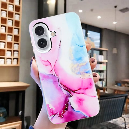 For iPhone 16 IMD Marble TPU Phone Case(Pink Blue) - iPhone 16 Cases by buy2fix | Online Shopping UK | buy2fix