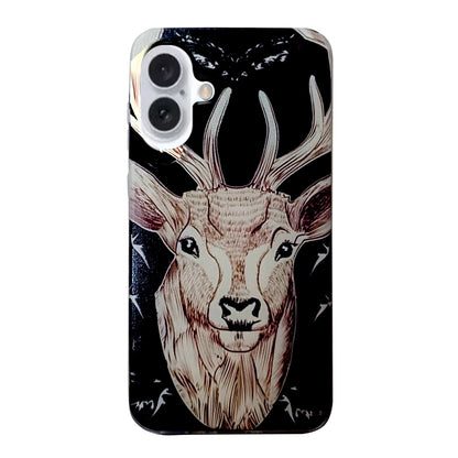 For iPhone 16 Plus Colored Drawing Pattern TPU Phone Case(Deer) - iPhone 16 Plus Cases by buy2fix | Online Shopping UK | buy2fix