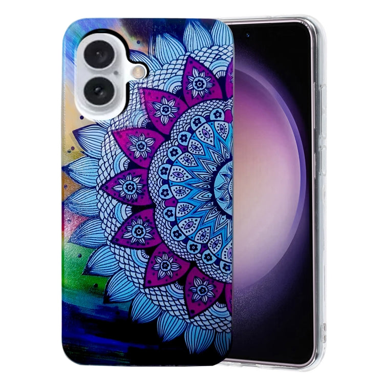 For iPhone 16 Colored Drawing Pattern TPU Phone Case(Half-flower) - iPhone 16 Cases by buy2fix | Online Shopping UK | buy2fix