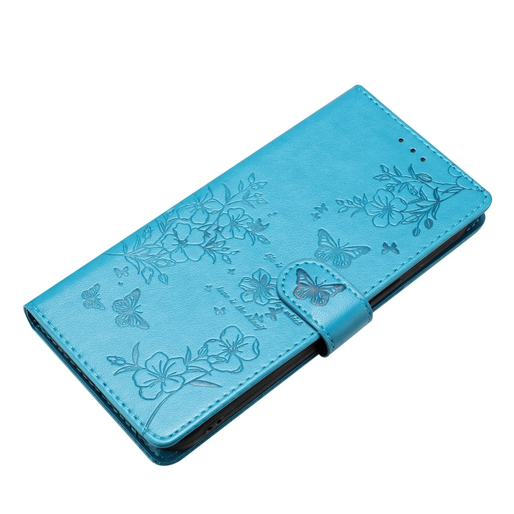 For iPhone 16 Plus Butterflies and Flowers Leather Phone Case(Blue) - iPhone 16 Plus Cases by buy2fix | Online Shopping UK | buy2fix