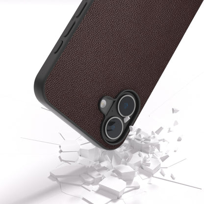 For iPhone 16 ABEEL Black Frame Genuine Leather Elegant Phone Case(Coffee) - iPhone 16 Cases by buy2fix | Online Shopping UK | buy2fix