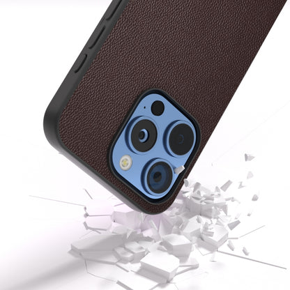 For iPhone 16 Pro ABEEL Black Frame Genuine Leather Elegant Phone Case(Coffee) - iPhone 16 Pro Cases by buy2fix | Online Shopping UK | buy2fix