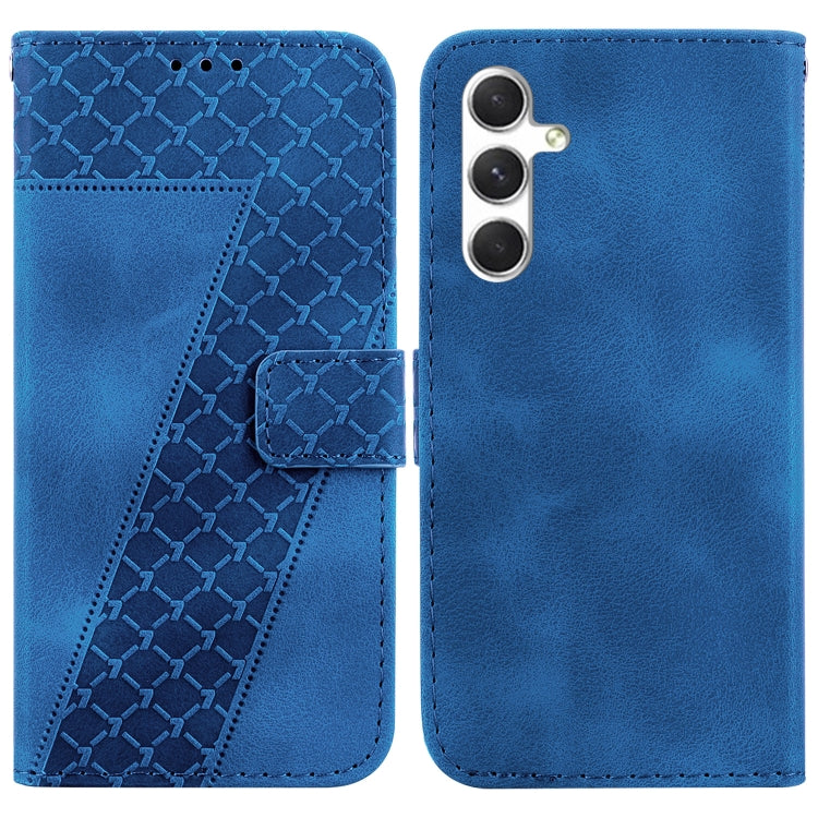 For Samsung Galaxy S25 5G Seven-shaped Embossed Leather Phone Case(Blue) - Galaxy S25 5G Cases by buy2fix | Online Shopping UK | buy2fix