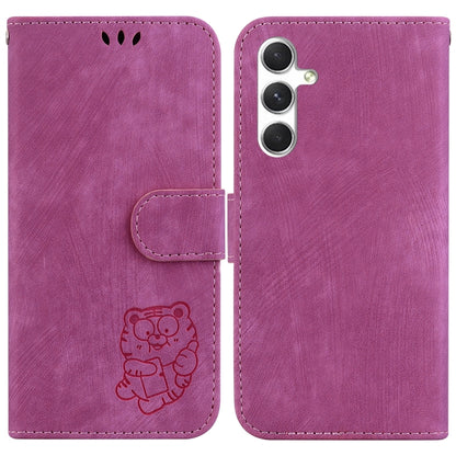 For Samsung Galaxy S25 5G Little Tiger Embossed Leather Phone Case(Rose Red) - Galaxy S25 5G Cases by buy2fix | Online Shopping UK | buy2fix