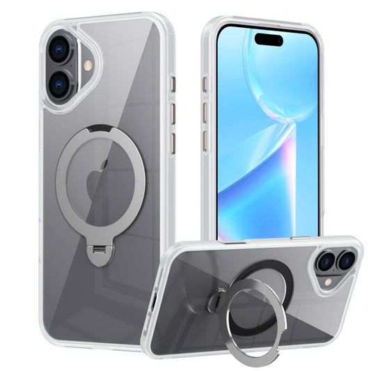 For iPhone 16 Transparent MagSafe Magnetic Rotating Ring Holder Phone Case(White) - iPhone 16 Cases by buy2fix | Online Shopping UK | buy2fix