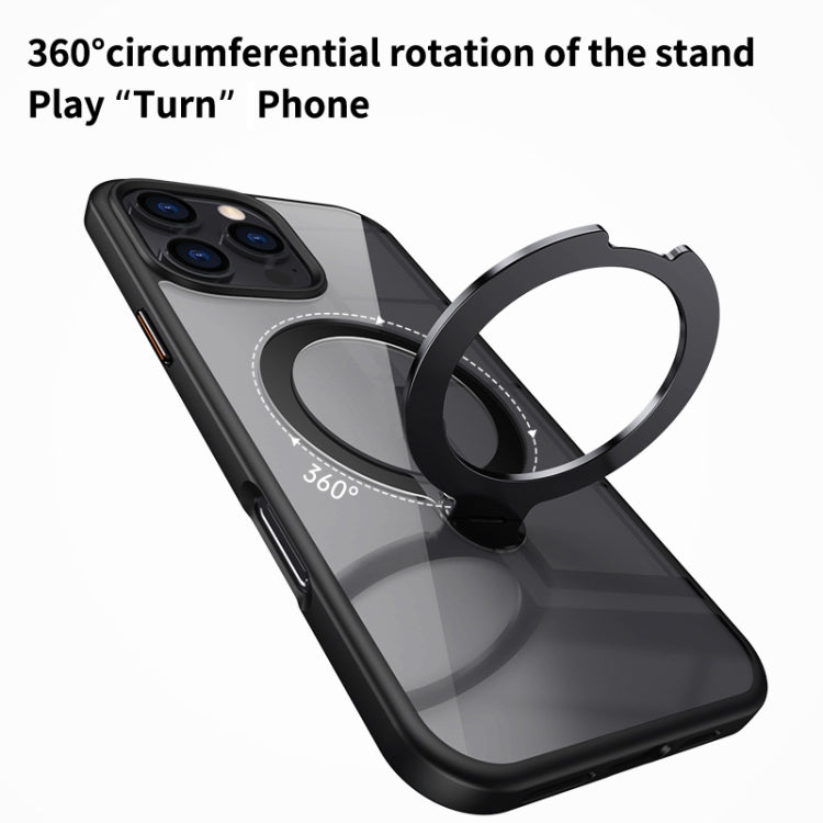 For iPhone 16 Plus Transparent MagSafe Magnetic Rotating Ring Holder Phone Case(Black) - iPhone 16 Plus Cases by buy2fix | Online Shopping UK | buy2fix