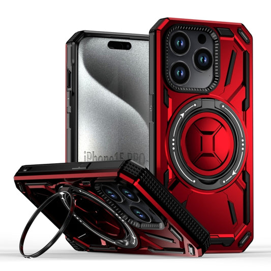 For iPhone 15 Pro Armor II Series MagSafe Magnetic Holder Phone Case(Red) - iPhone 15 Pro Cases by buy2fix | Online Shopping UK | buy2fix