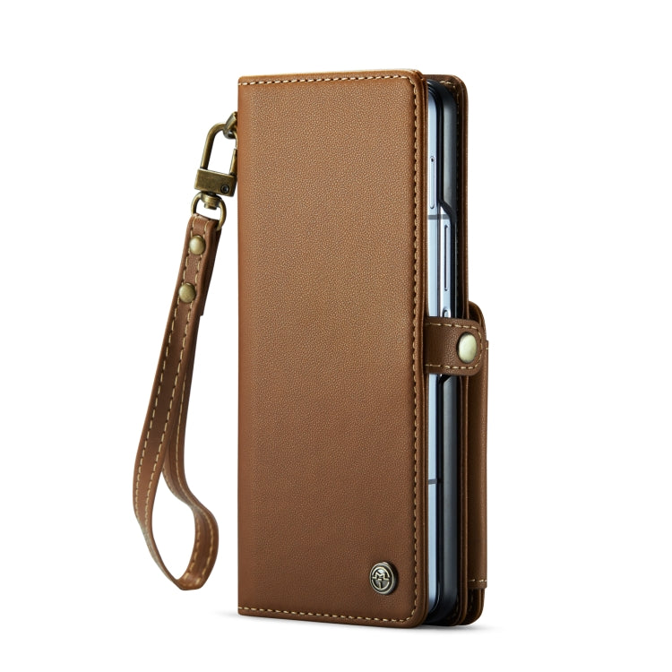 For Samsung Galaxy Z Fold6 5G CaseMe C22 PC+TPU Business Style RFID Anti-theft Lanyard Leather Phone Case with Pen Slot(Brown) - Galaxy Z Fold6 5G Cases by CaseMe | Online Shopping UK | buy2fix