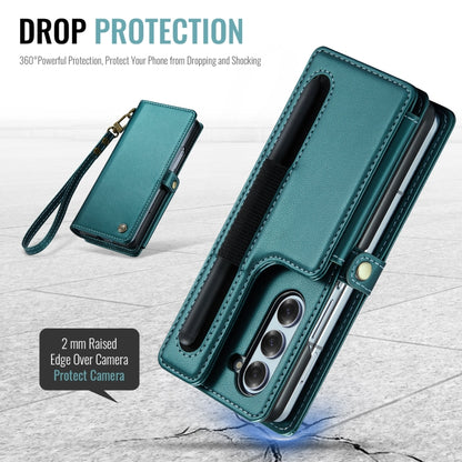 For Samsung Galaxy Z Fold6 5G CaseMe C22 PC+TPU Business Style RFID Anti-theft Lanyard Leather Phone Case with Pen Slot(Blue Green) - Galaxy Z Fold6 5G Cases by CaseMe | Online Shopping UK | buy2fix