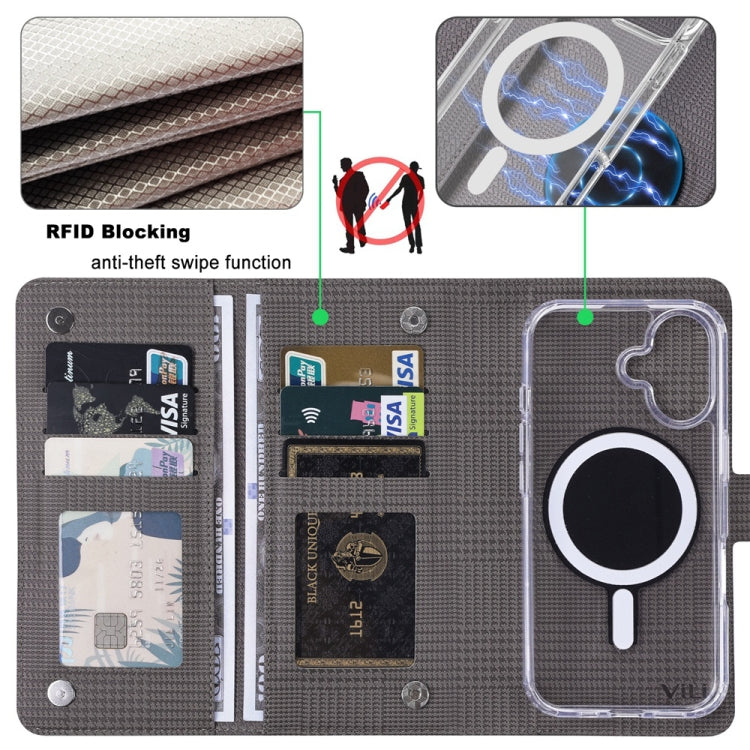 For iPhone 13 Pro ViLi GHA-C Series RFID MagSafe Magnetic Flip Leather Phone Case(Grey) - iPhone 13 Pro Cases by ViLi | Online Shopping UK | buy2fix