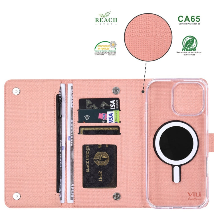 For iPhone 15 Plus ViLi GHB-C Series RFID MagSafe Magnetic Flip Leather Phone Case(Pink) - iPhone 15 Plus Cases by ViLi | Online Shopping UK | buy2fix