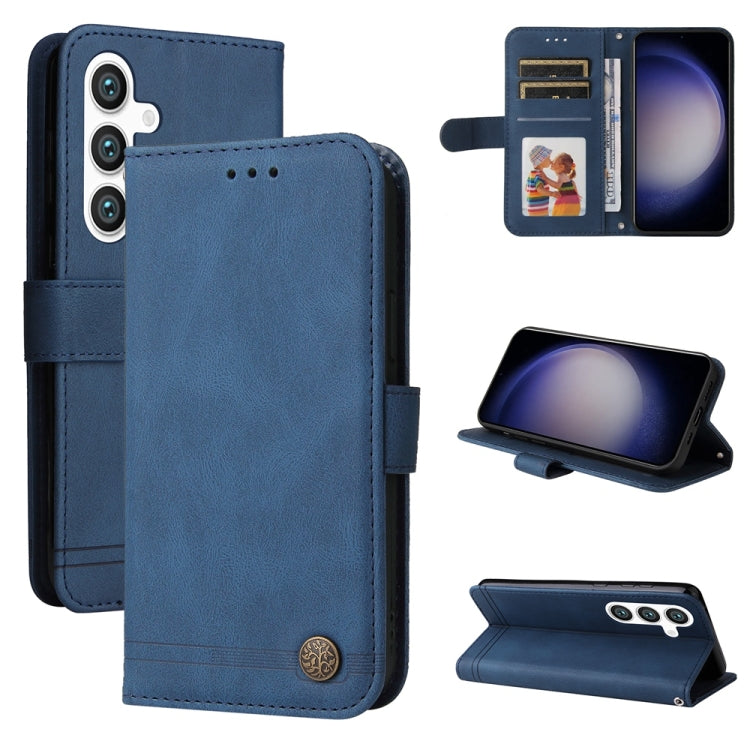 For Samsung Galaxy S25 5G Skin Feel Life Tree Metal Button Leather Phone Case(Blue) - Galaxy S25 5G Cases by buy2fix | Online Shopping UK | buy2fix