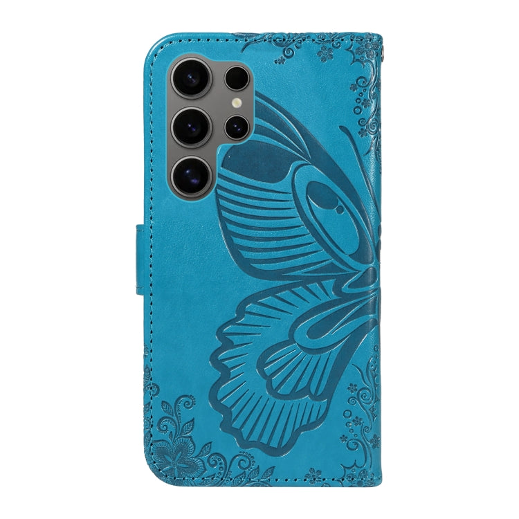 For Samsung Galaxy S25 Ultra 5G Swallowtail Butterfly Embossed Leather Phone Case(Blue) - Galaxy S25 Ultra 5G Cases by buy2fix | Online Shopping UK | buy2fix